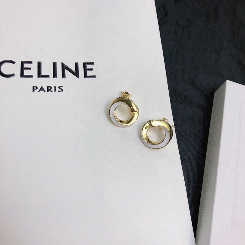 Celine Twisted Hoop Stud Earrings earrings gold-tone metal with white enamel accent 1 5cm diameter