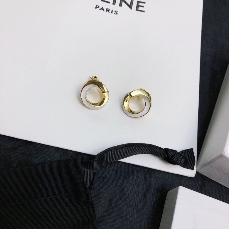 Celine Twisted Hoop Stud Earrings earrings gold-tone metal with white enamel accent 1 5cm diameter