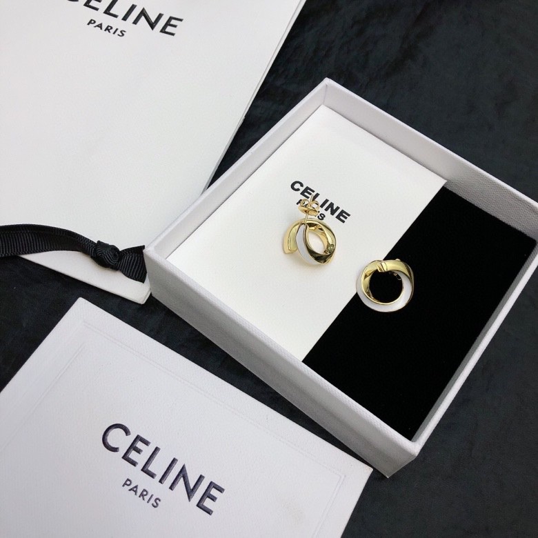 Celine Twisted Hoop Stud Earrings earrings gold-tone metal with white enamel accent 1 5cm diameter