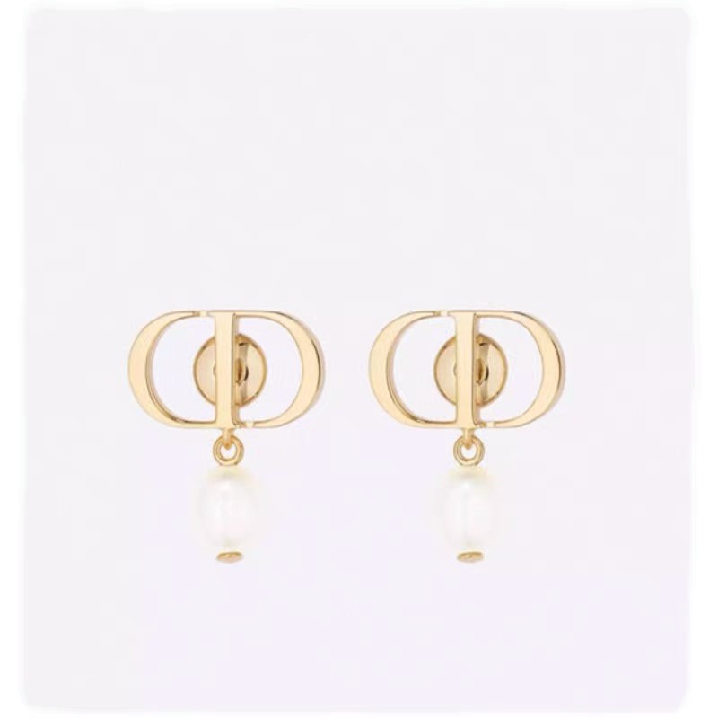 Dior Petit CD earrings Gold-tone metal with white resin pearls One Size