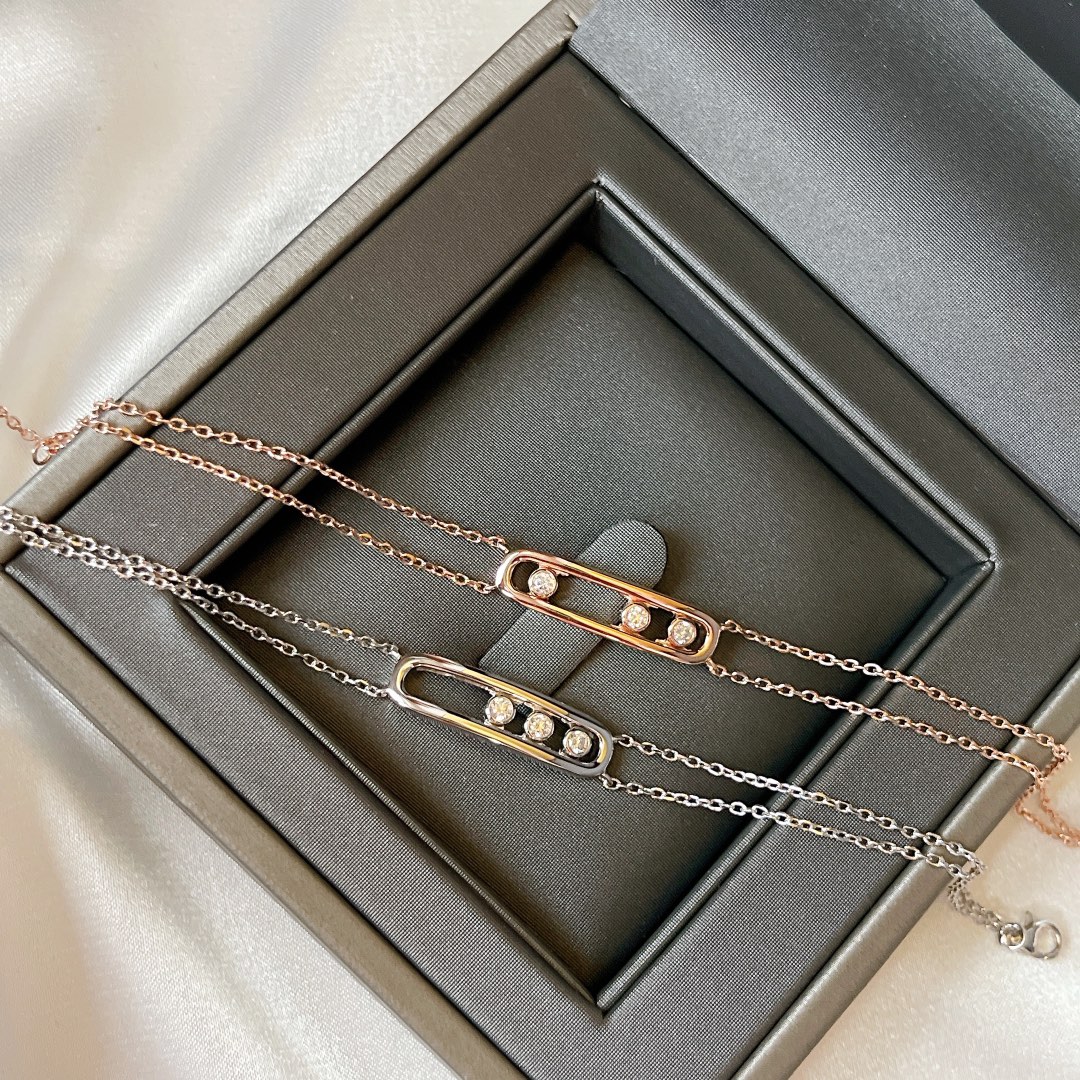 Messika Baby Move bracelet 18k white gold with round brilliant diamonds 18k rose gold with round brilliant diamonds 17cm