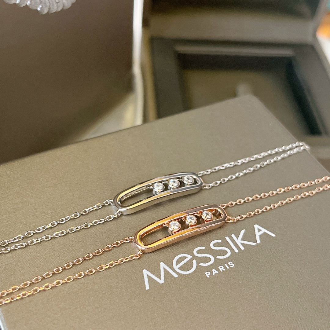 Messika Baby Move bracelet 18k white gold with round brilliant diamonds 18k rose gold with round brilliant diamonds 17cm