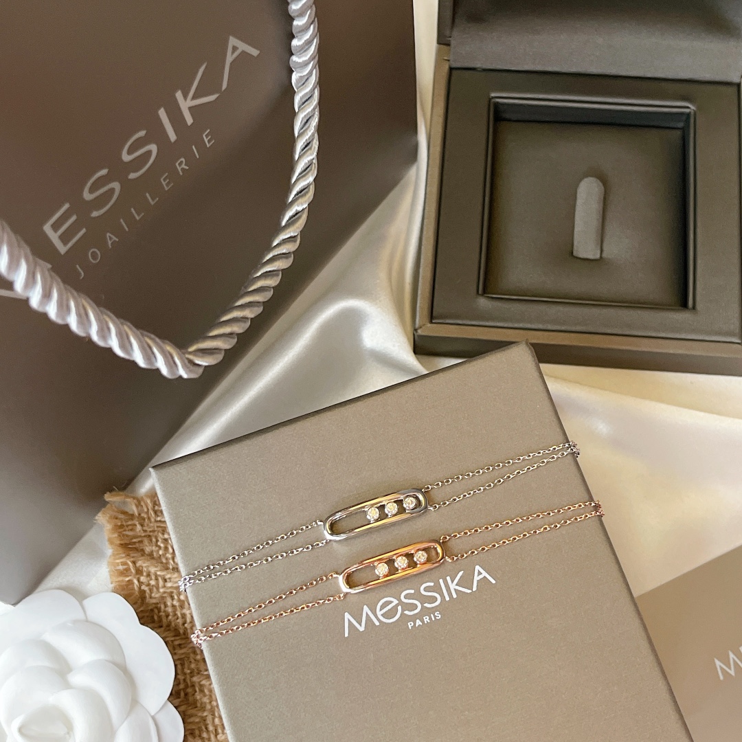 Messika Baby Move bracelet 18k white gold with round brilliant diamonds 18k rose gold with round brilliant diamonds 17cm