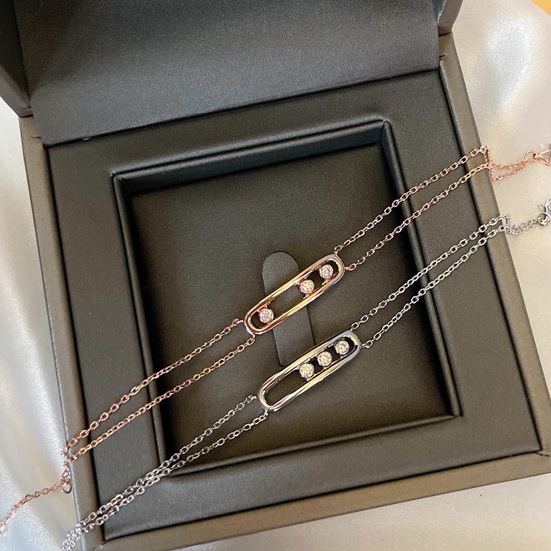 Messika Baby Move bracelet 18k white gold with round brilliant diamonds 18k rose gold with round brilliant diamonds 17cm