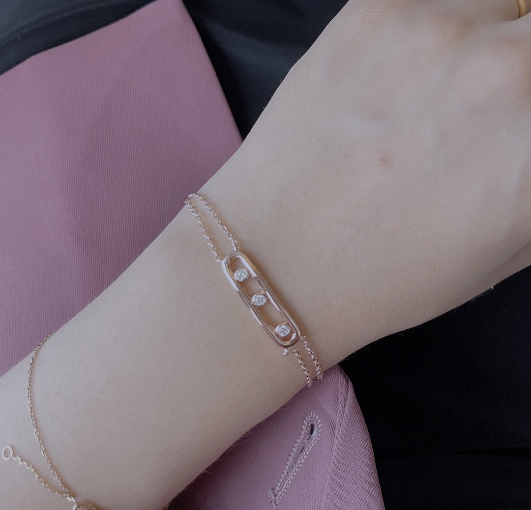 Messika Baby Move bracelet 18k white gold with round brilliant diamonds 18k rose gold with round brilliant diamonds 17cm