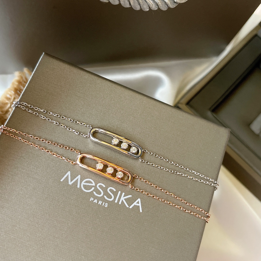 Messika Baby Move bracelet 18k white gold with round brilliant diamonds 18k rose gold with round brilliant diamonds 17cm