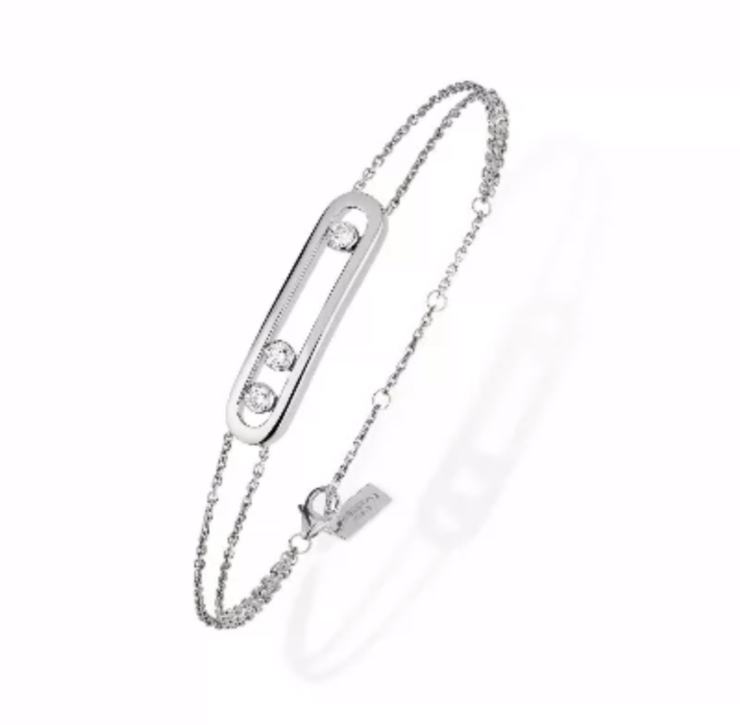 Messika Baby Move bracelet 18k white gold with round brilliant diamonds 18k rose gold with round brilliant diamonds 17cm