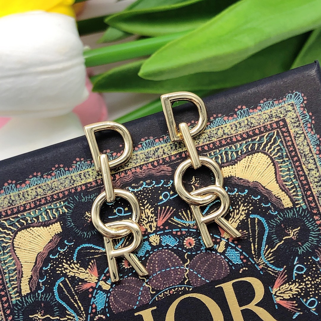 Dior DED0083 Logo Drop Earrings earrings gold-tone metal no accent stones 3cm drop length