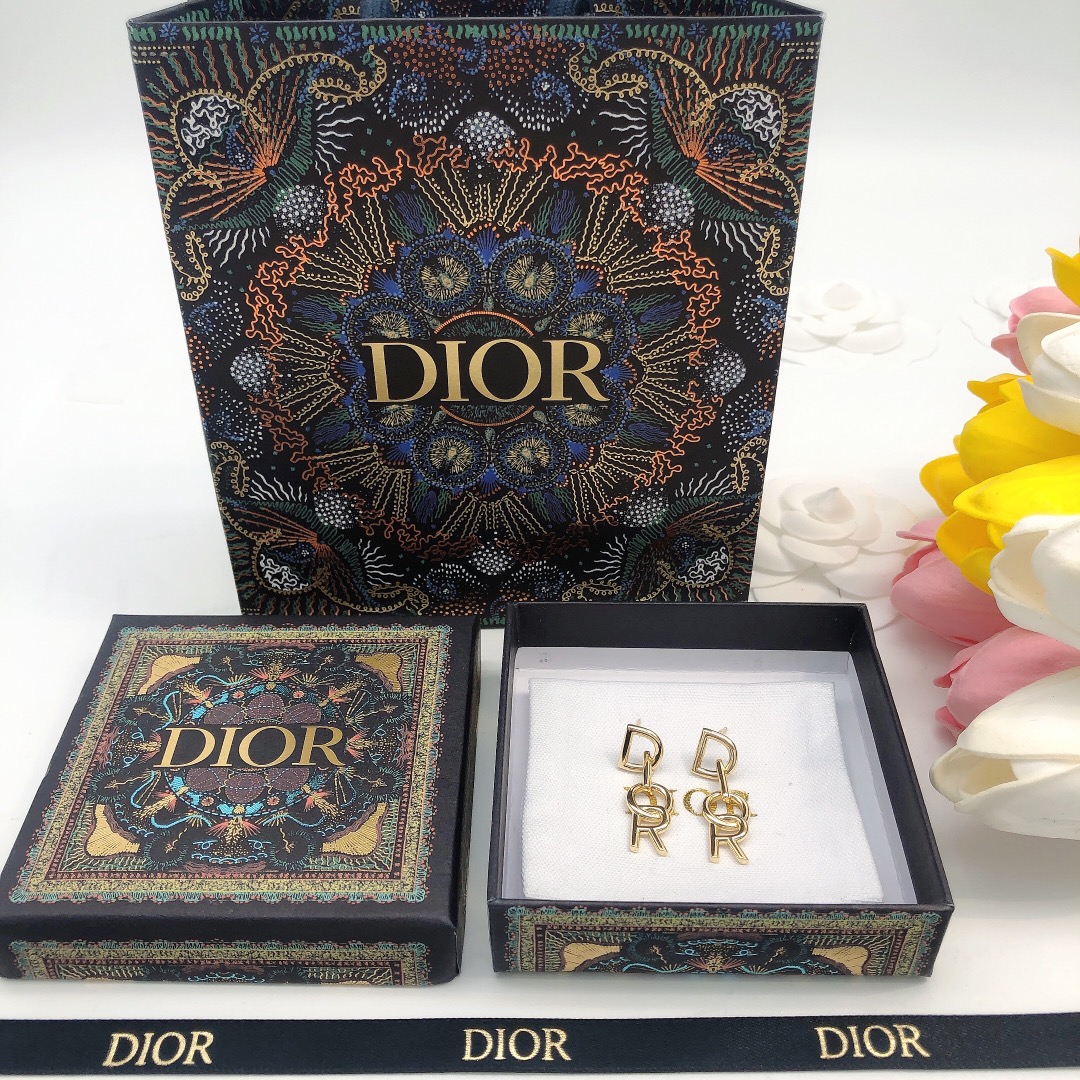 Dior DED0083 Logo Drop Earrings earrings gold-tone metal no accent stones 3cm drop length