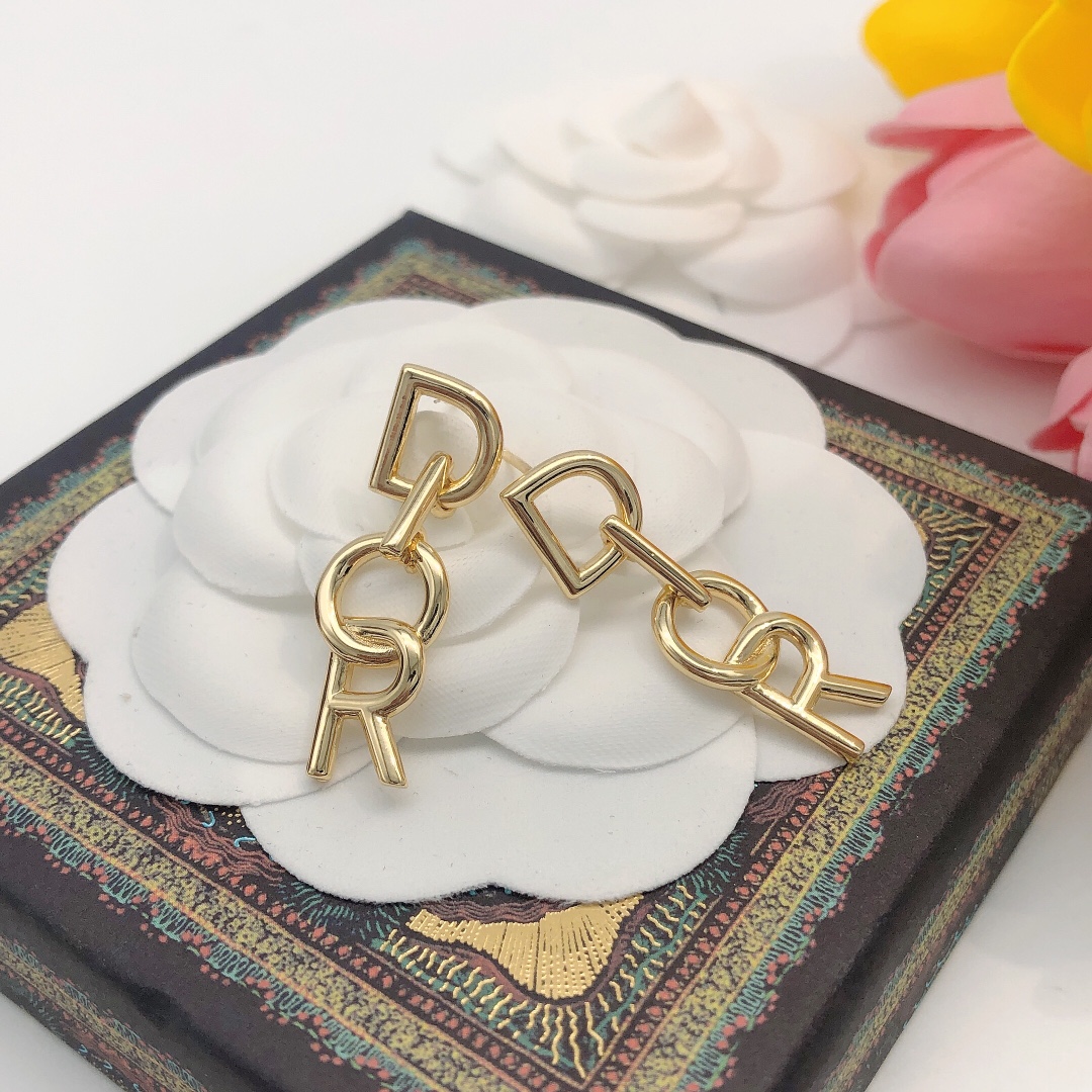 Dior DED0083 Logo Drop Earrings earrings gold-tone metal no accent stones 3cm drop length