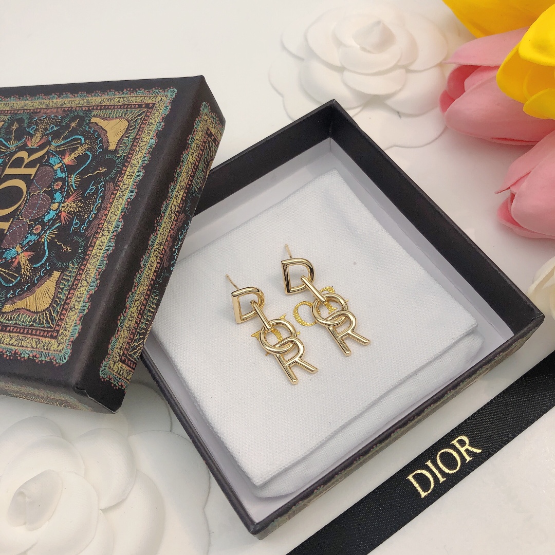 Dior DED0083 Logo Drop Earrings earrings gold-tone metal no accent stones 3cm drop length
