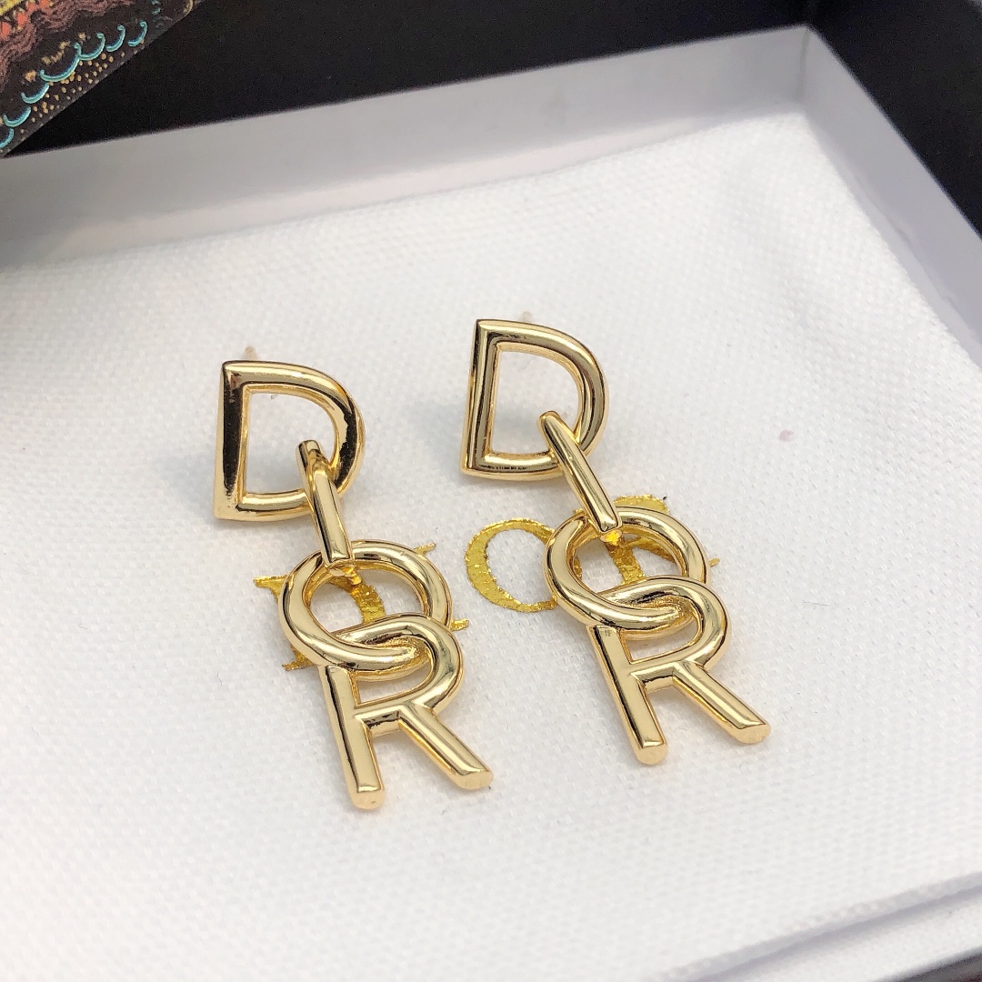Dior DED0083 Logo Drop Earrings earrings gold-tone metal no accent stones 3cm drop length