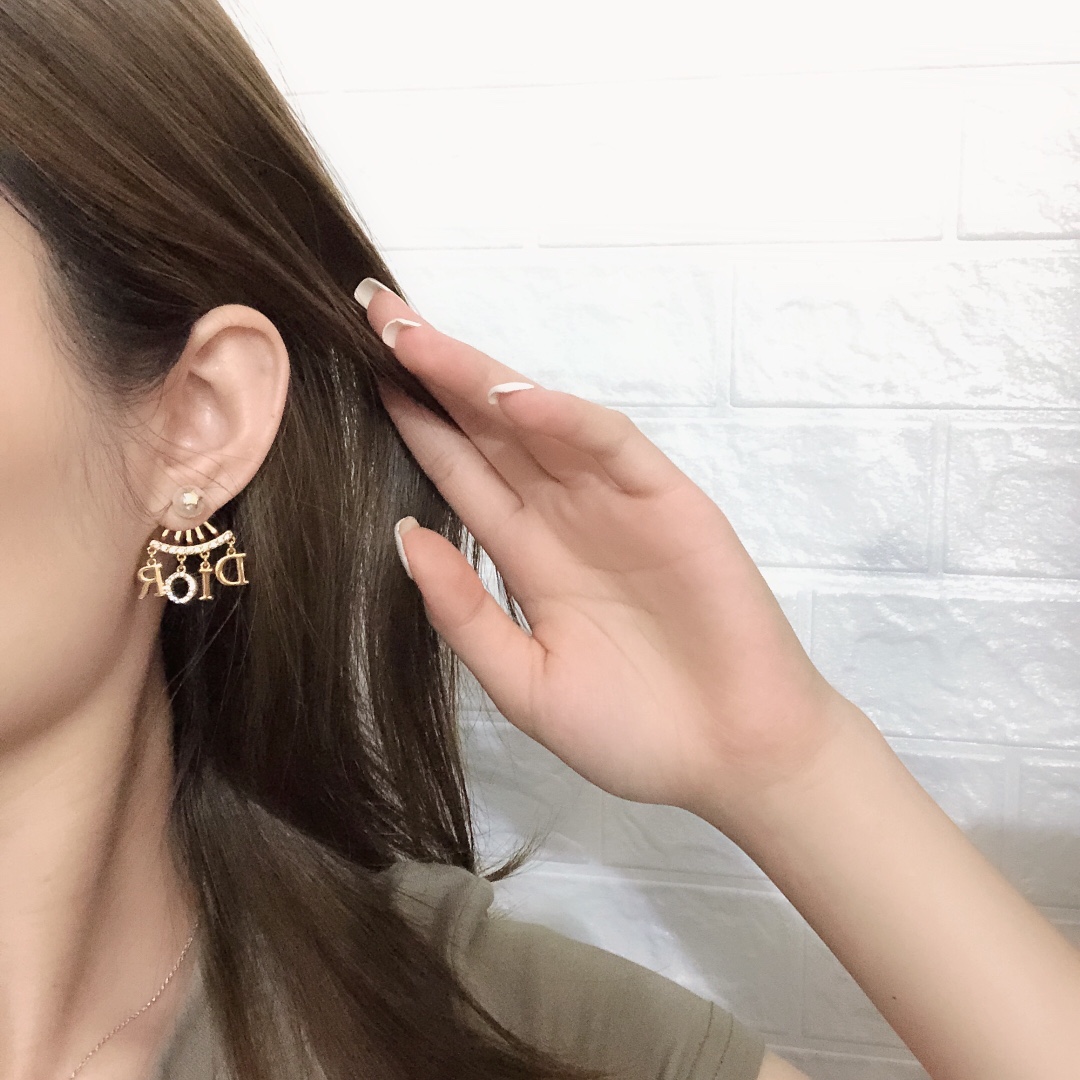 Dior DED0079 earrings Gold-tone metal white faux pearl clear crystal One Size