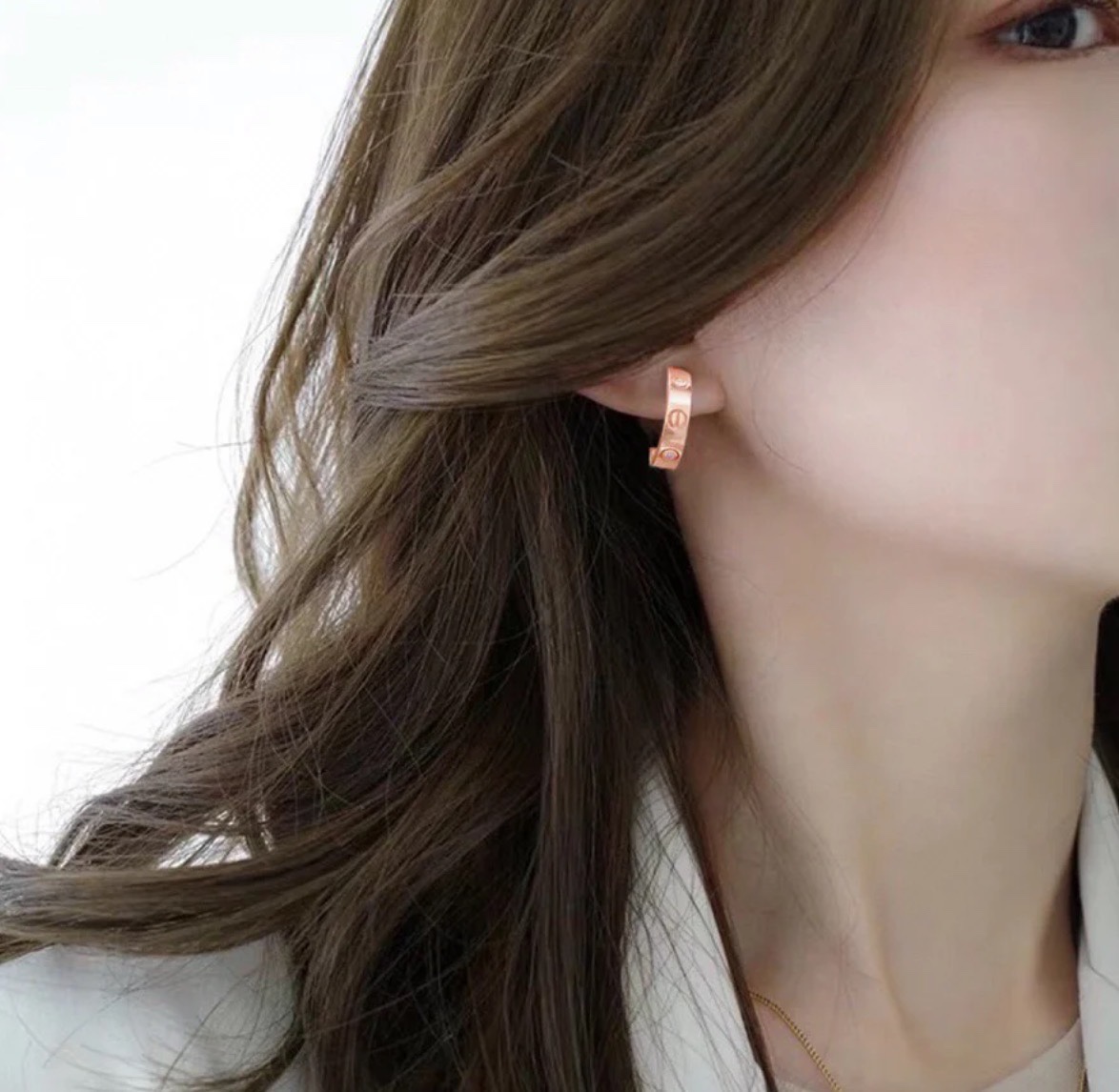 Cartier Love earrings Yellow gold rose gold white gold with clear diamond accents 13mm hoop diameter