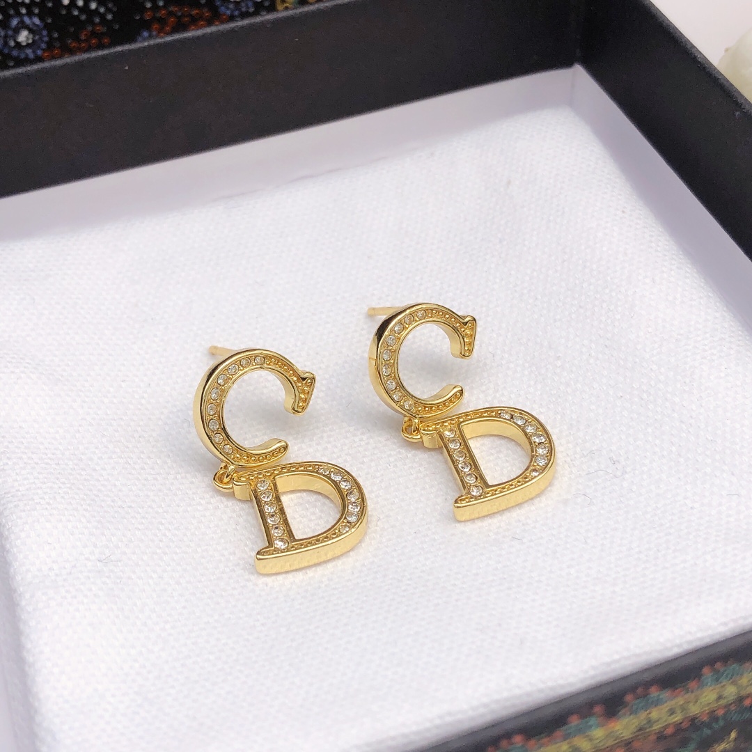 Dior CD Logo Crystal Drop Earrings earrings gold-tone metal with clear crystal accents 1 5cm drop length
