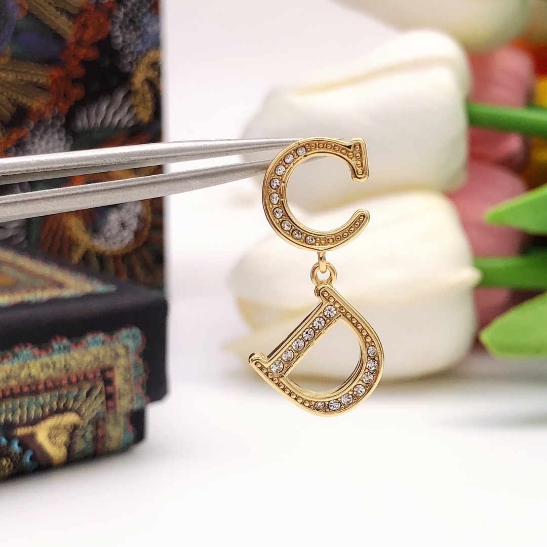Dior CD Logo Crystal Drop Earrings earrings gold-tone metal with clear crystal accents 1 5cm drop length