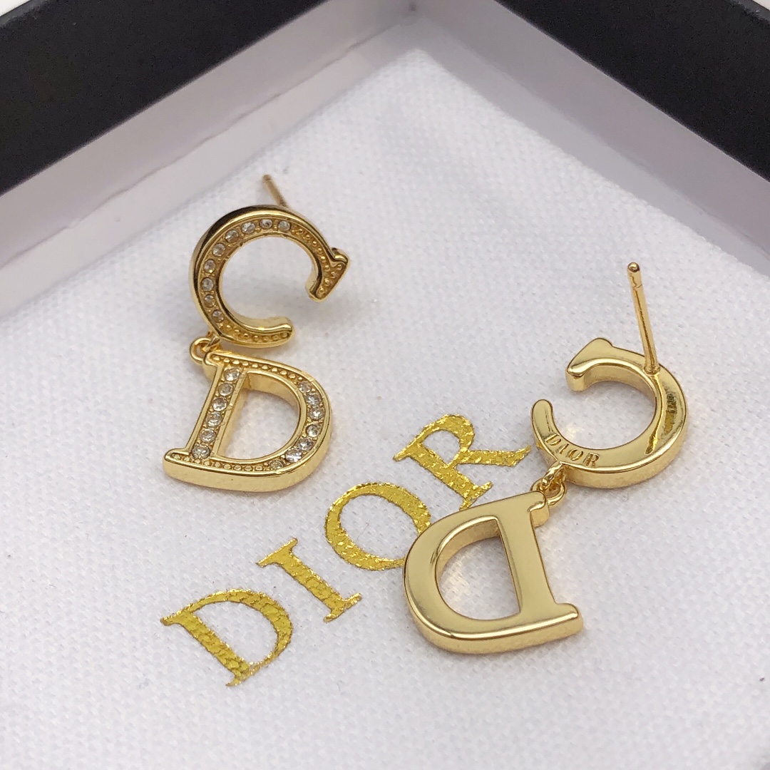 Dior CD Logo Crystal Drop Earrings earrings gold-tone metal with clear crystal accents 1 5cm drop length