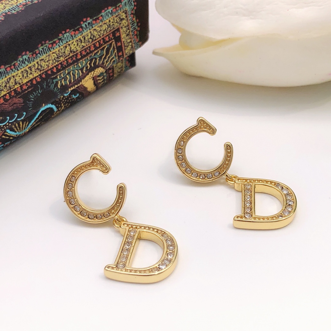 Dior CD Logo Crystal Drop Earrings earrings gold-tone metal with clear crystal accents 1 5cm drop length