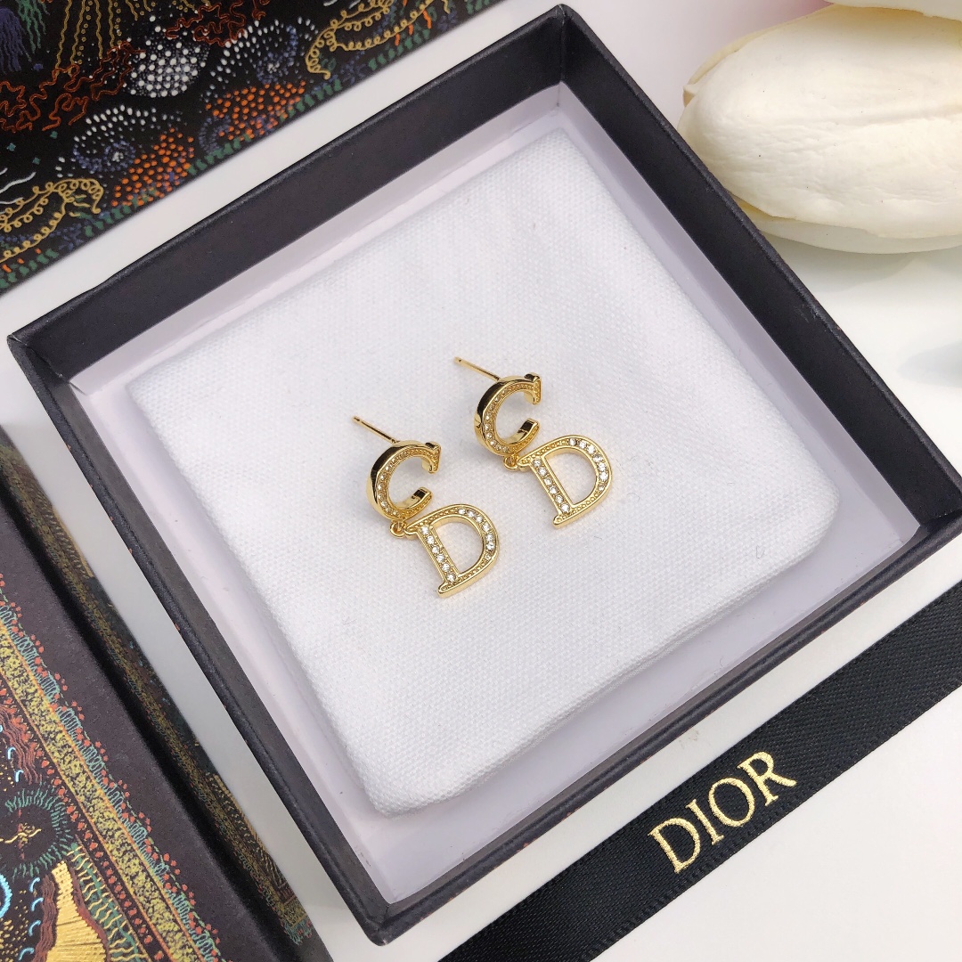 Dior CD Logo Crystal Drop Earrings earrings gold-tone metal with clear crystal accents 1 5cm drop length