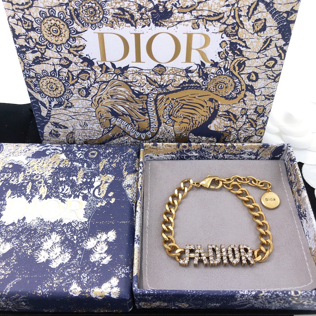 Dior J Adior bracelet gold-tone metal with clear crystal accents 18cm with 5cm extension chain