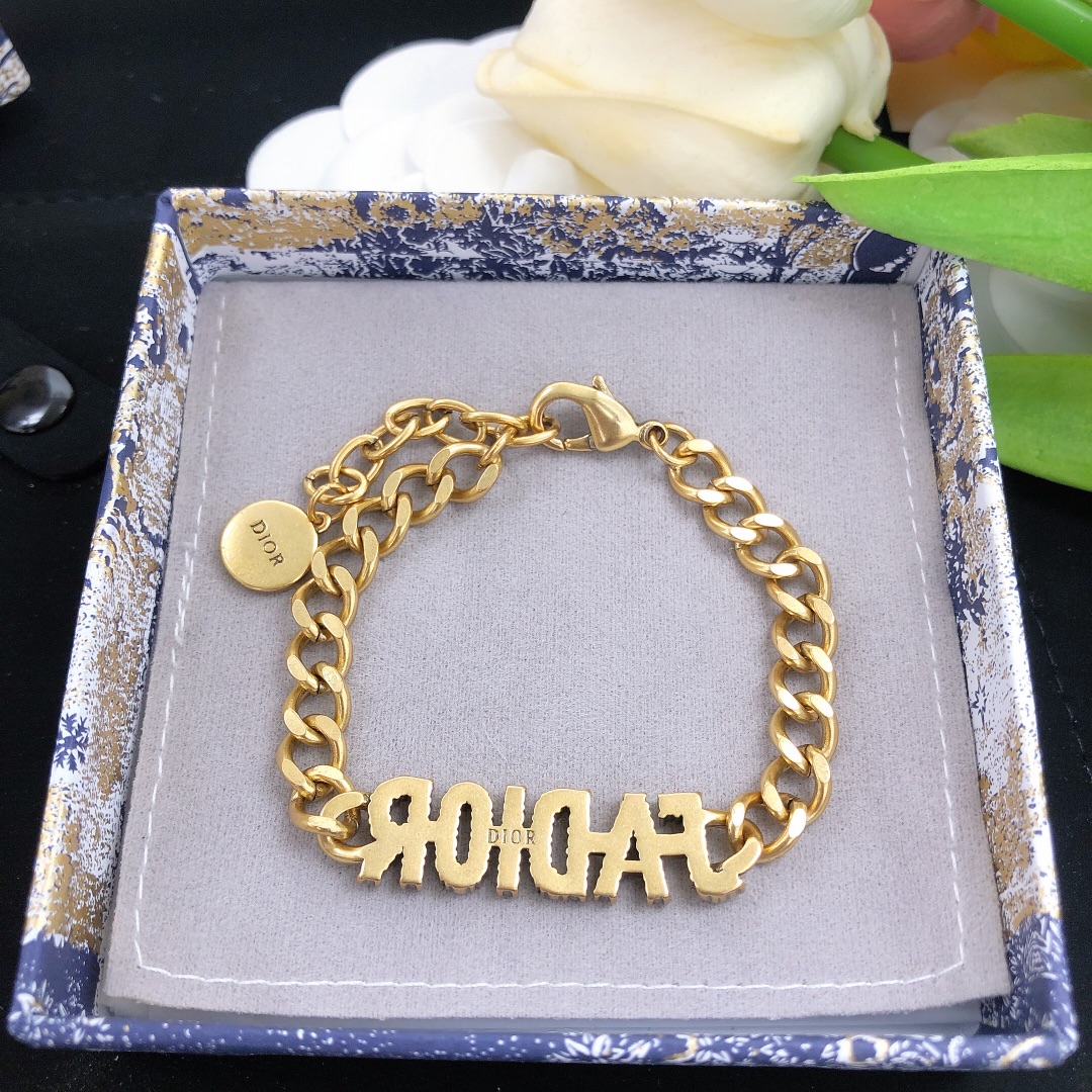 Dior J Adior bracelet gold-tone metal with clear crystal accents 18cm with 5cm extension chain