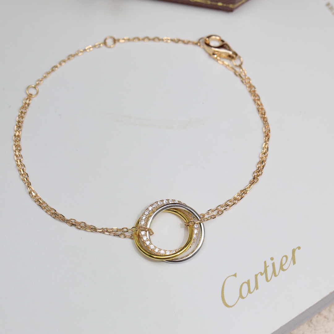 Cartier Trinity bracelet 18k yellow gold 18k white gold 18k rose gold clear diamond 17cm