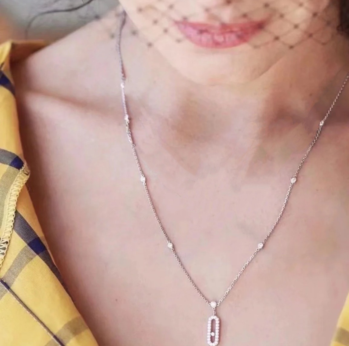 Messika Move Uno necklace silver white gold with clear diamonds 45cm
