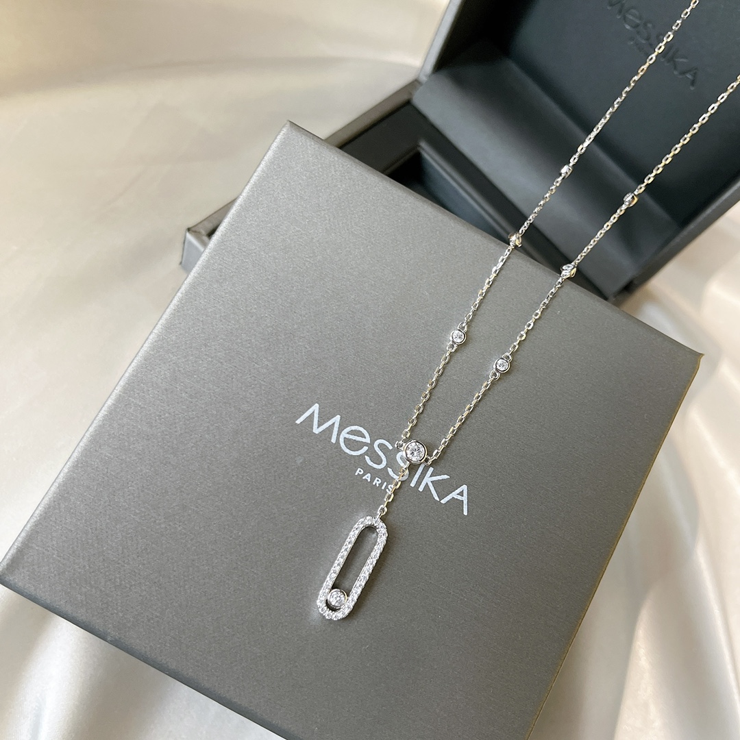 Messika Move Uno necklace silver white gold with clear diamonds 45cm