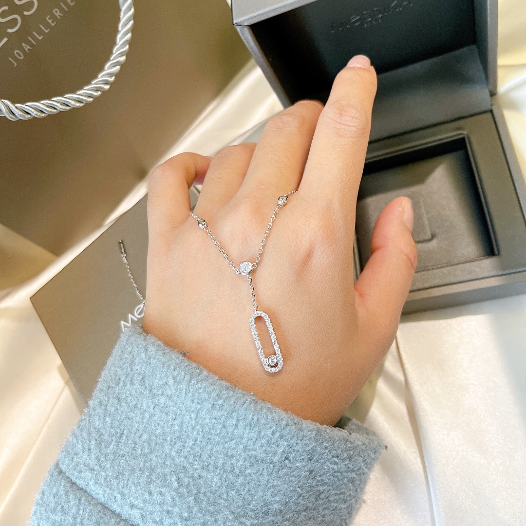 Messika Move Uno necklace silver white gold with clear diamonds 45cm