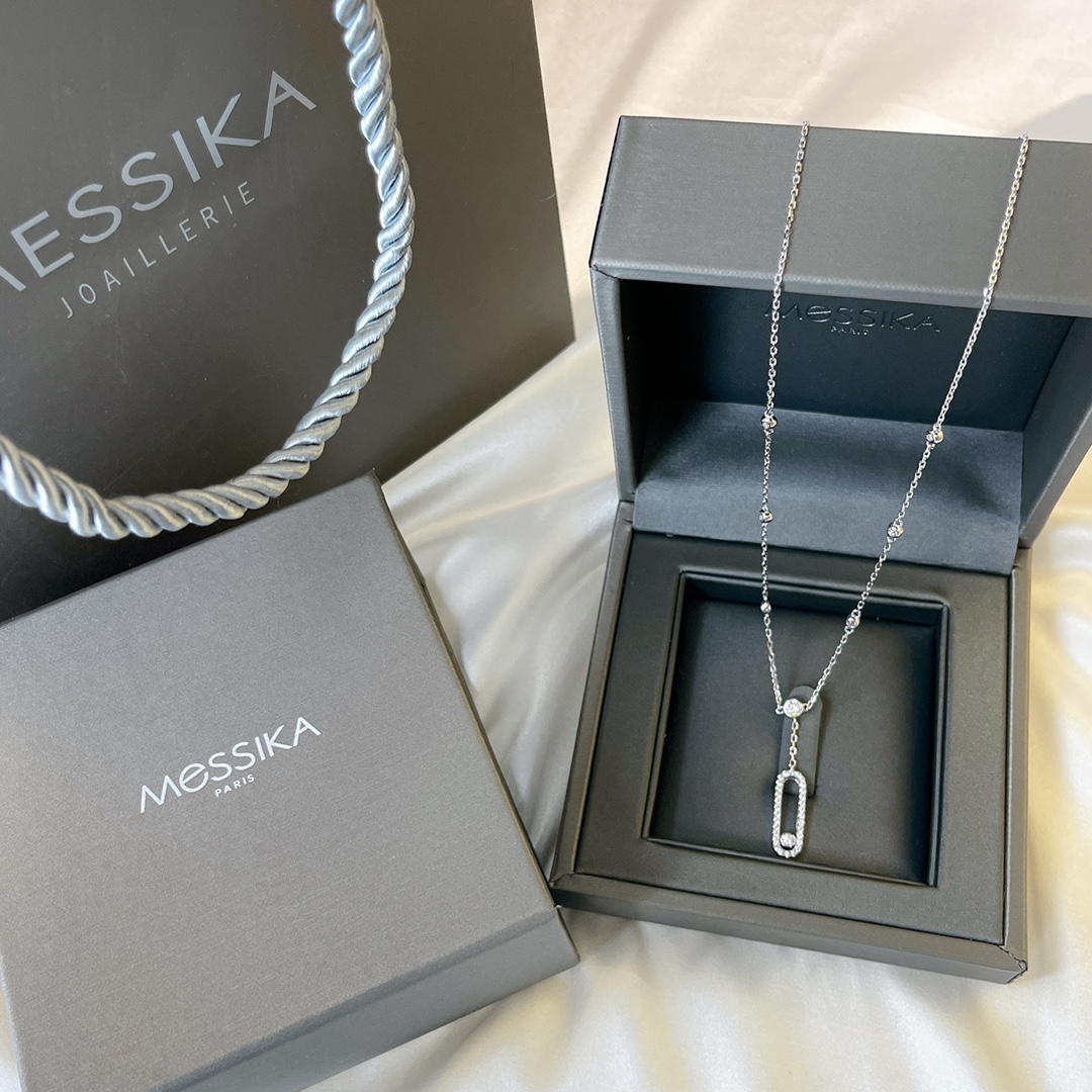 Messika Move Uno necklace silver white gold with clear diamonds 45cm
