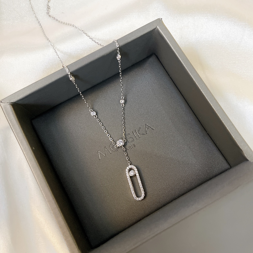 Messika Move Uno necklace silver white gold with clear diamonds 45cm