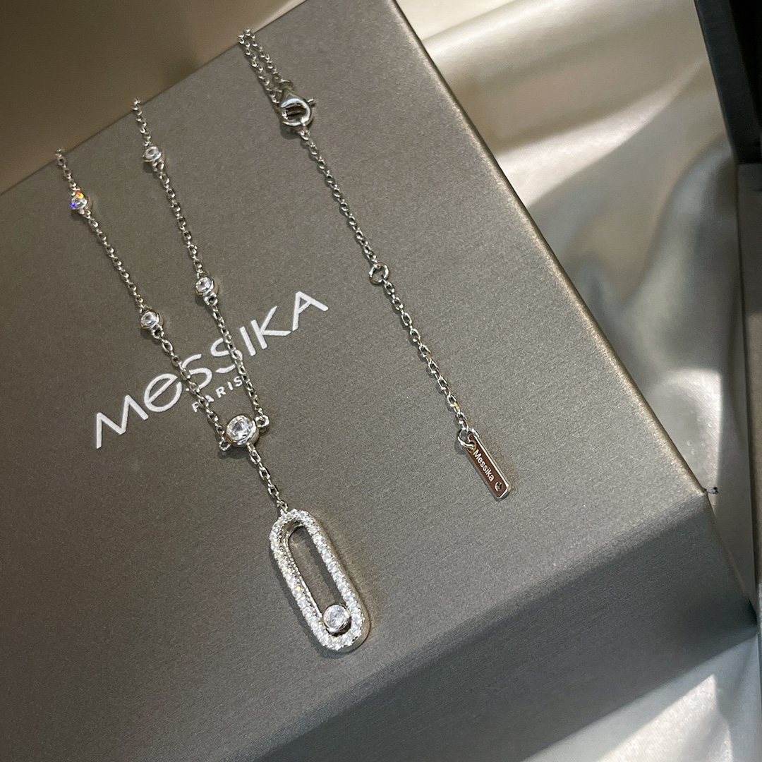 Messika Move Uno necklace silver white gold with clear diamonds 45cm