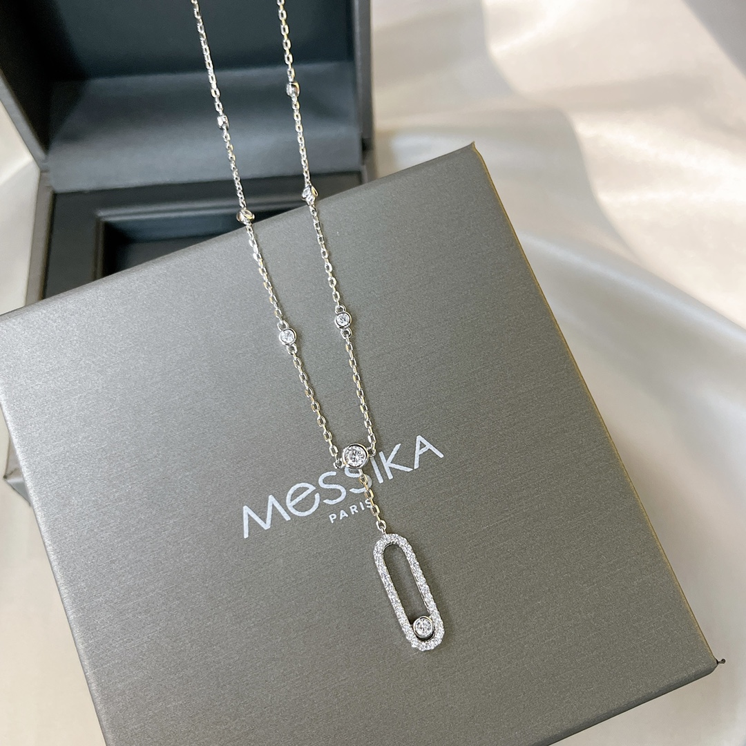 Messika Move Uno necklace silver white gold with clear diamonds 45cm