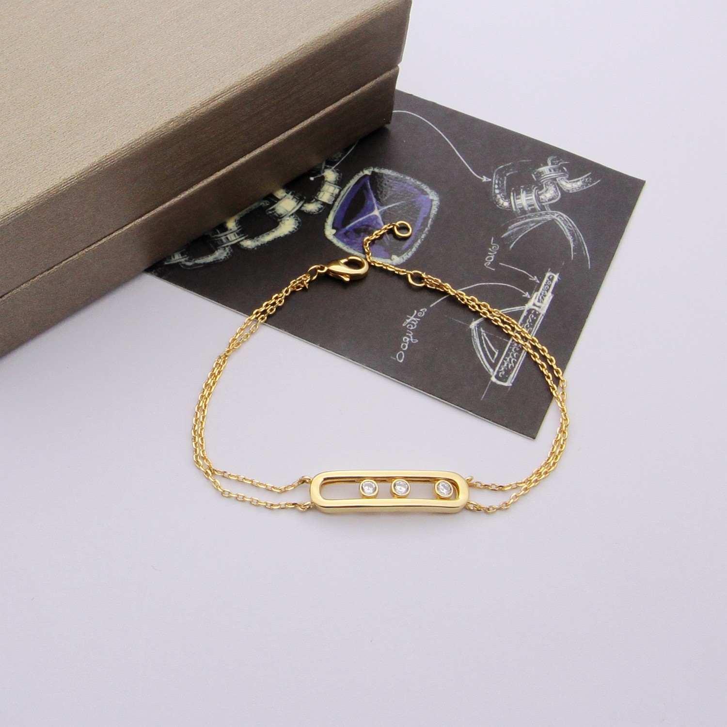 Messika Move Uno jewelry set silver rose gold yellow gold metal with clear diamond accents necklace 45cm bracelet 18cm with 2cm extender earrings stud post