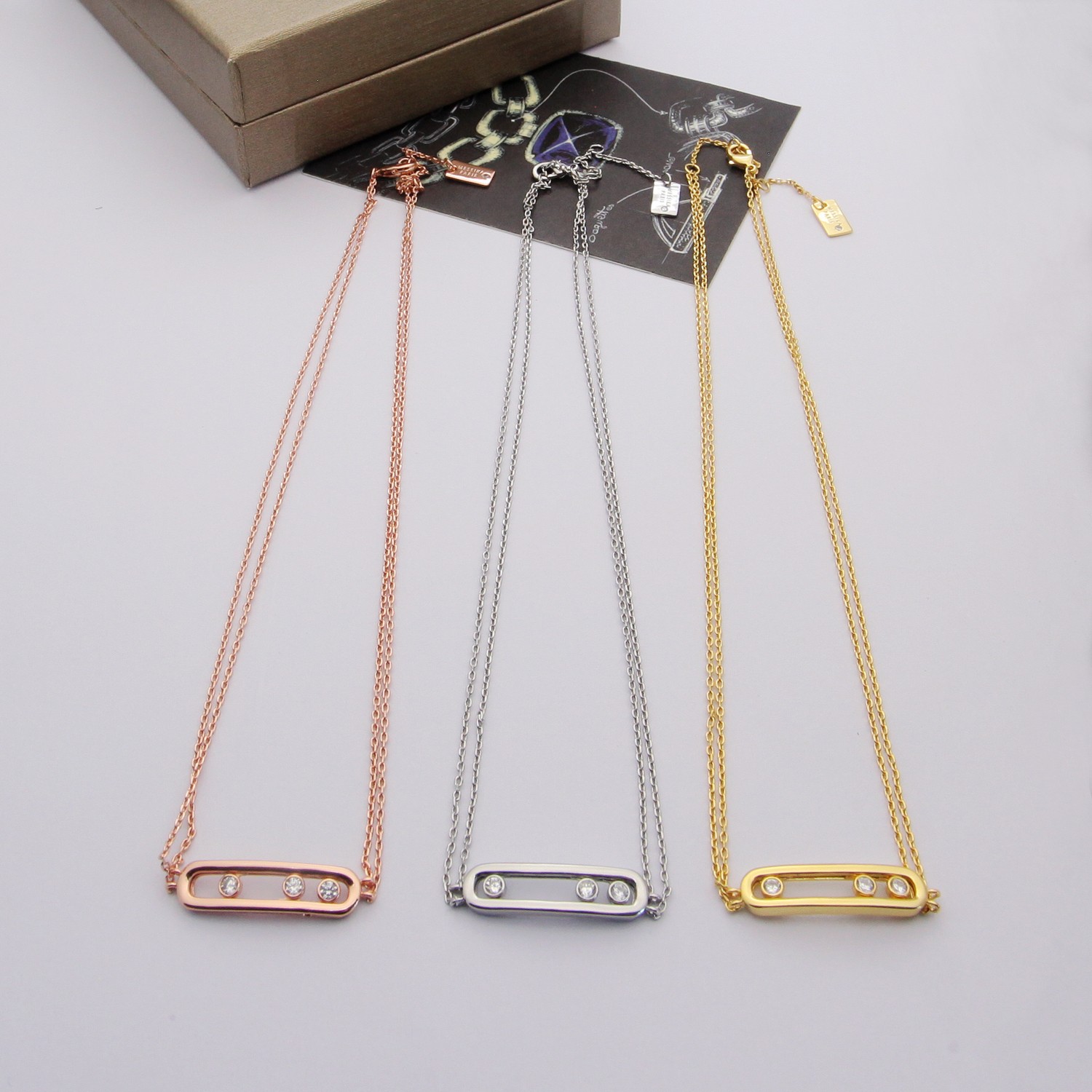 Messika Move Uno necklace 18k yellow gold with clear diamonds 18k rose gold with clear diamonds 18k white gold with clear diamonds 45cm