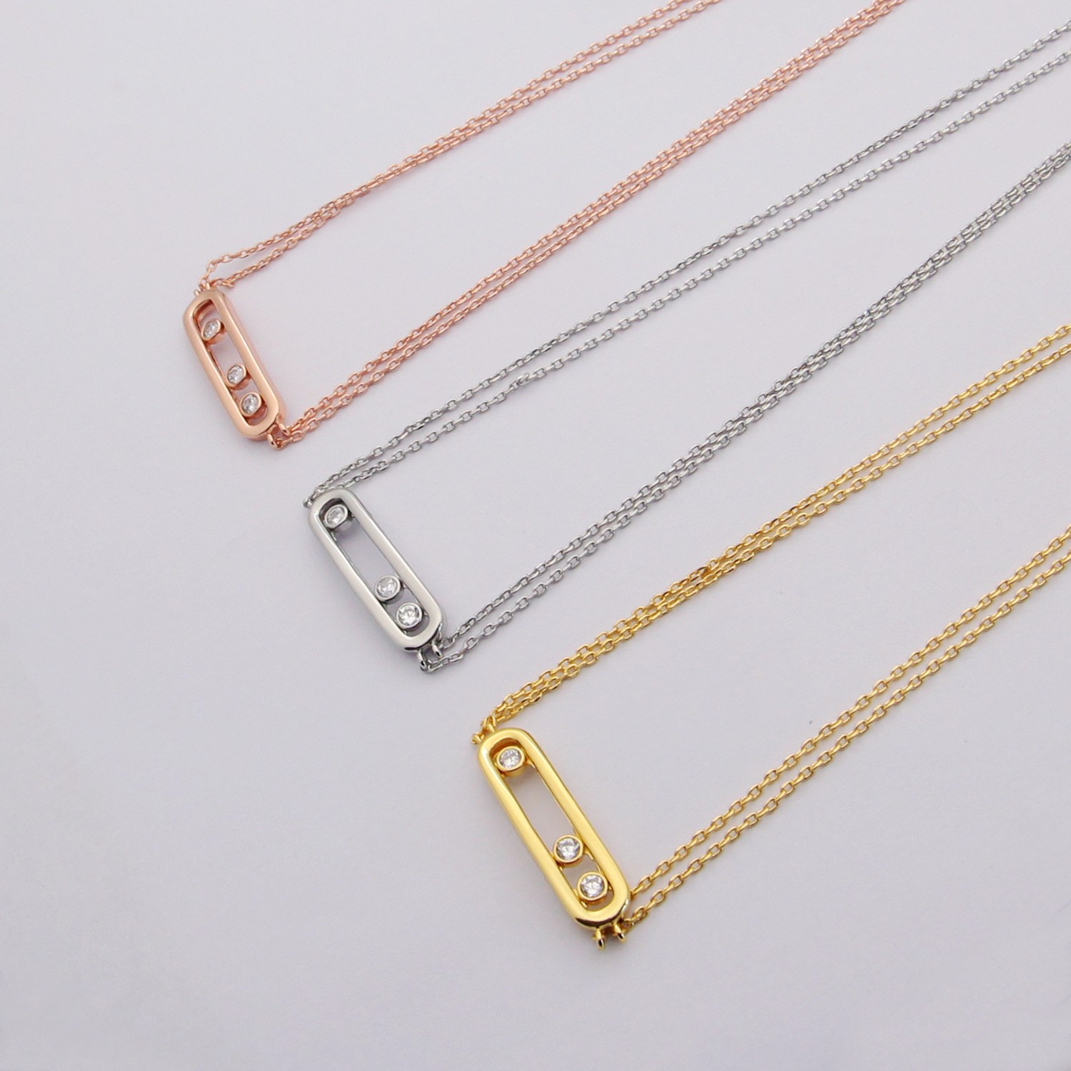Messika Move Uno necklace 18k yellow gold with clear diamonds 18k rose gold with clear diamonds 18k white gold with clear diamonds 45cm