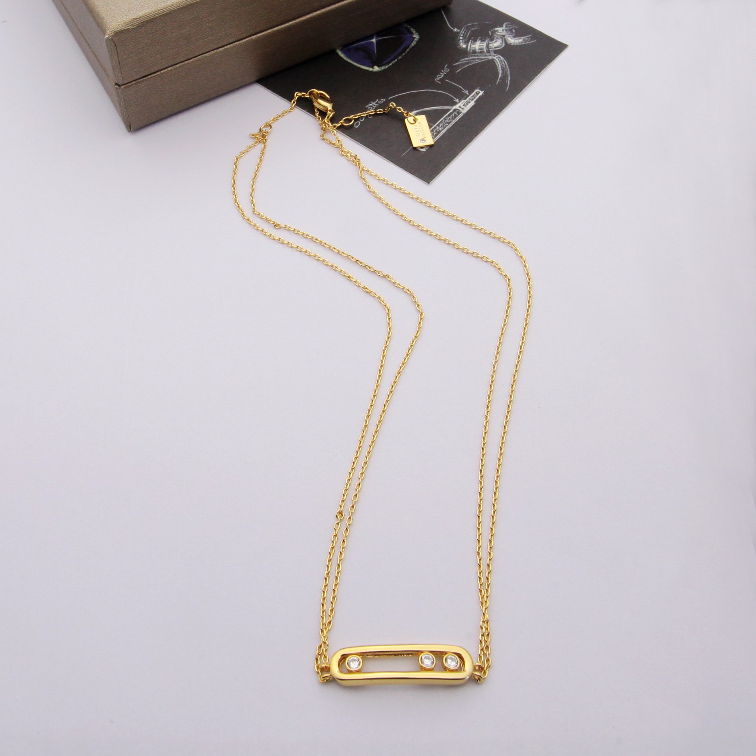 Messika Move Uno necklace 18k yellow gold with clear diamonds 18k rose gold with clear diamonds 18k white gold with clear diamonds 45cm