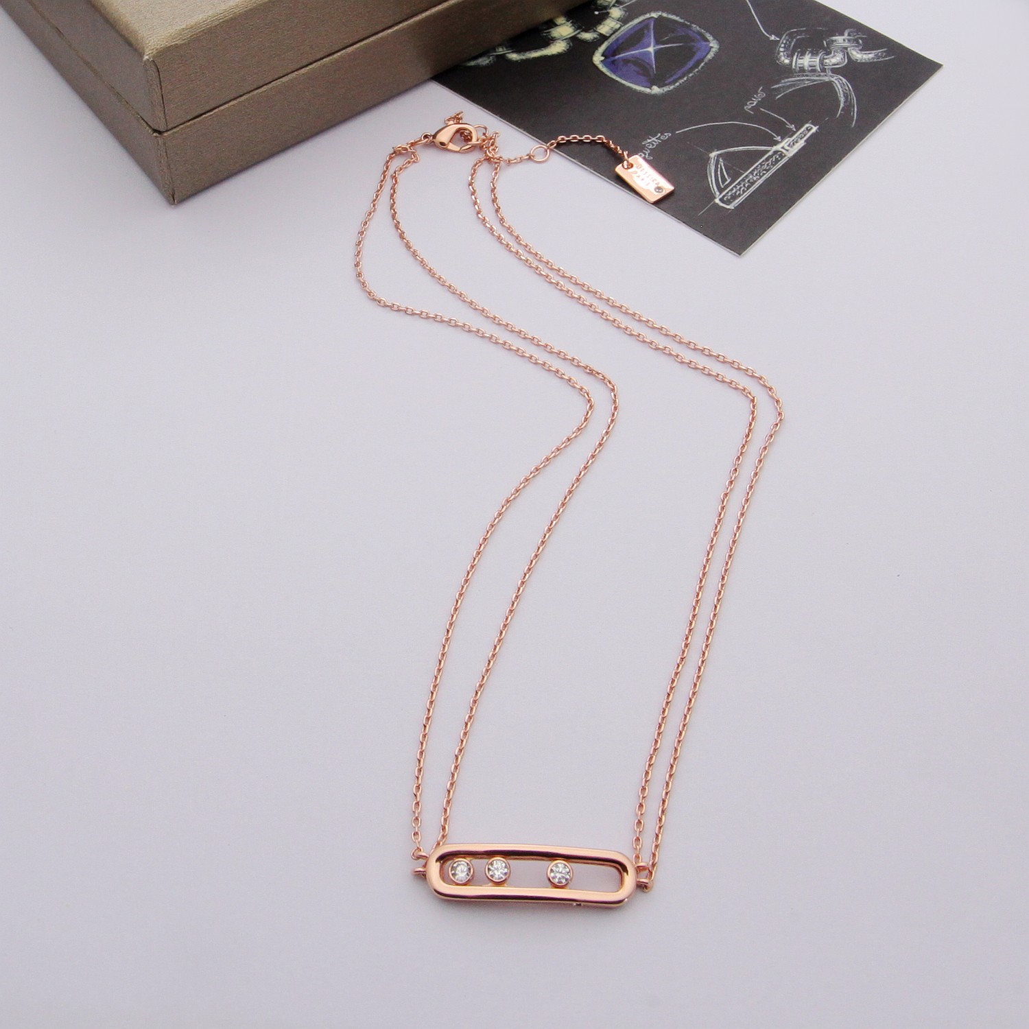 Messika Move Uno necklace 18k yellow gold with clear diamonds 18k rose gold with clear diamonds 18k white gold with clear diamonds 45cm