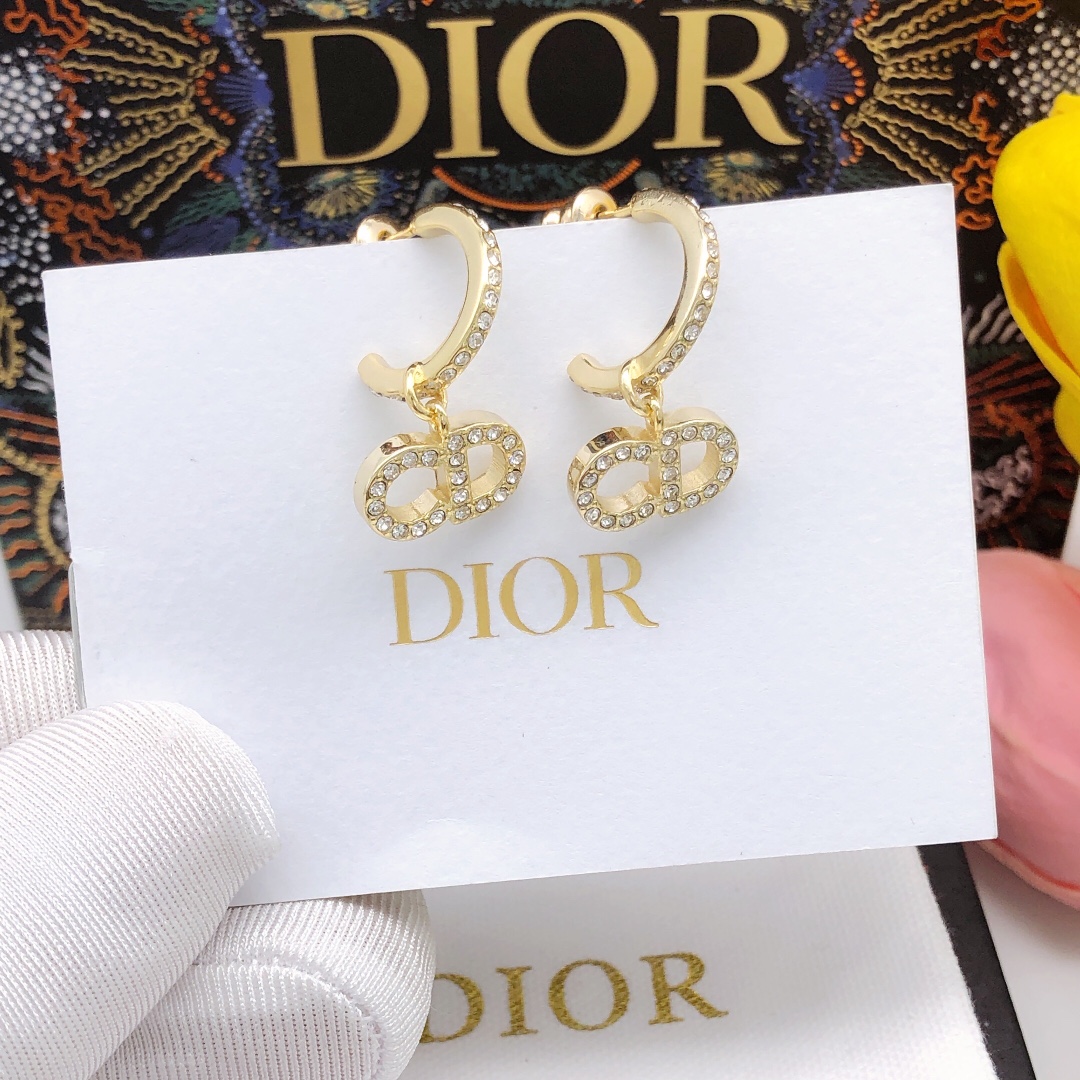 Dior CD Logo Crystal Hoop Earrings earrings gold-tone metal with clear crystal accents 2cm hoop diameter