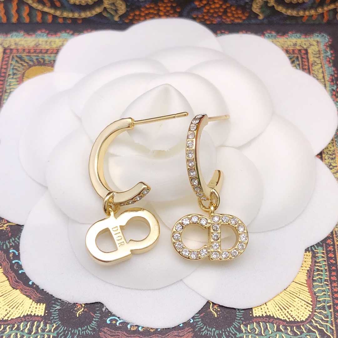 Dior CD Logo Crystal Hoop Earrings earrings gold-tone metal with clear crystal accents 2cm hoop diameter