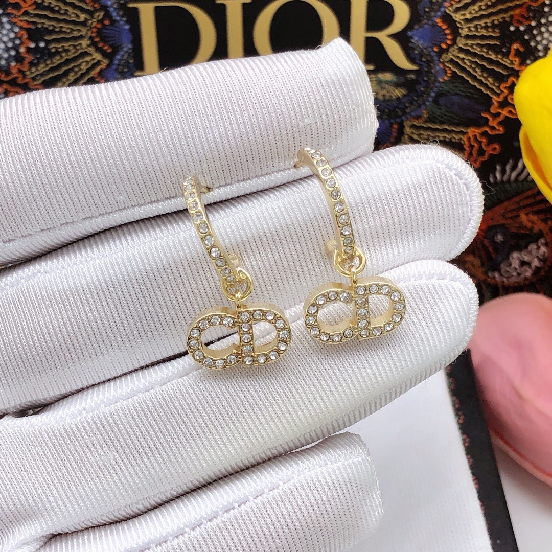 Dior CD Logo Crystal Hoop Earrings earrings gold-tone metal with clear crystal accents 2cm hoop diameter