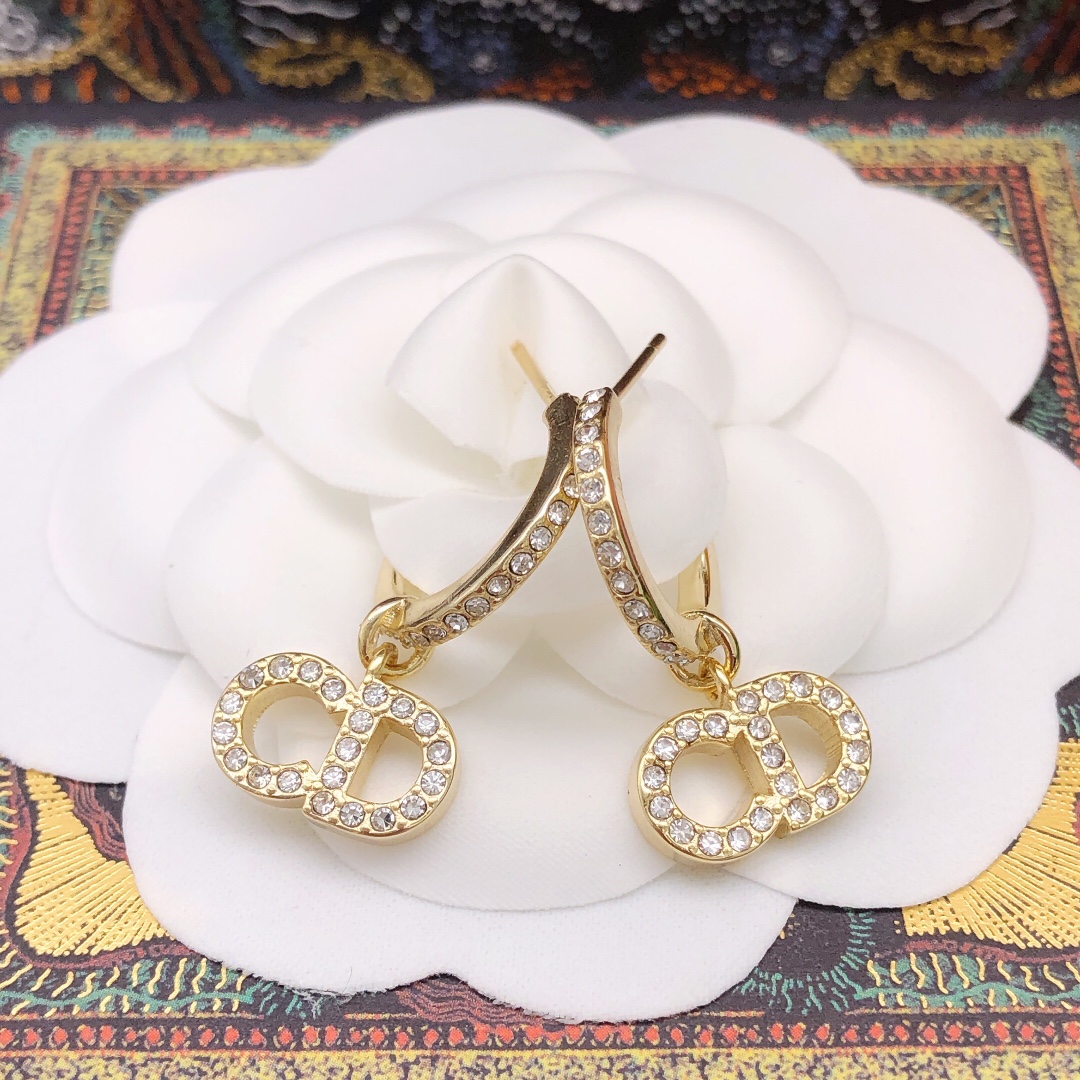 Dior CD Logo Crystal Hoop Earrings earrings gold-tone metal with clear crystal accents 2cm hoop diameter