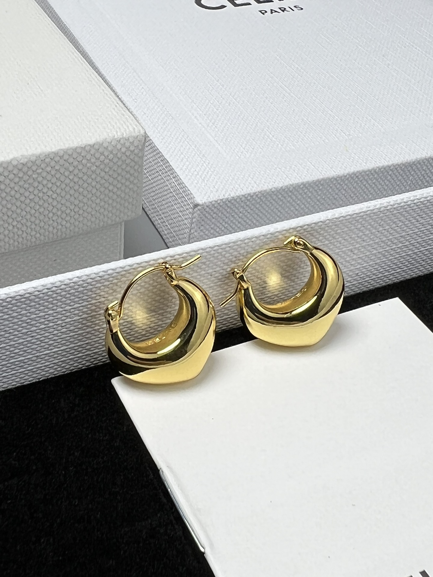 Celine YHEH050 Dome Hoop Earrings earrings polished gold-tone metal no accent stones 2cm diameter