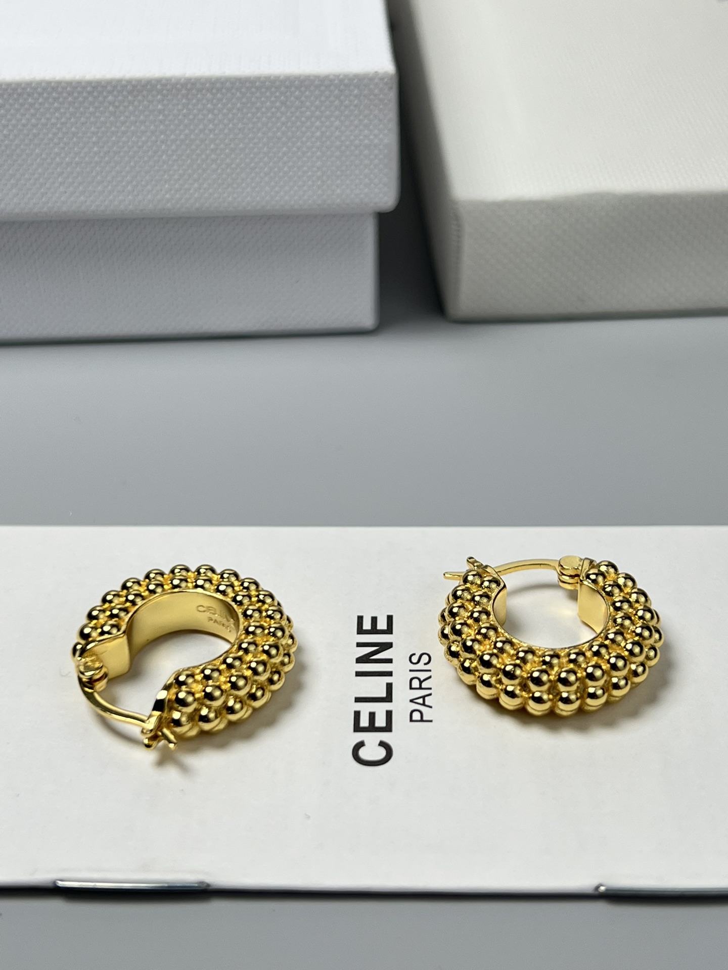 Celine YHEH045 Beaded Hoop earrings gold-tone metal 2cm diameter