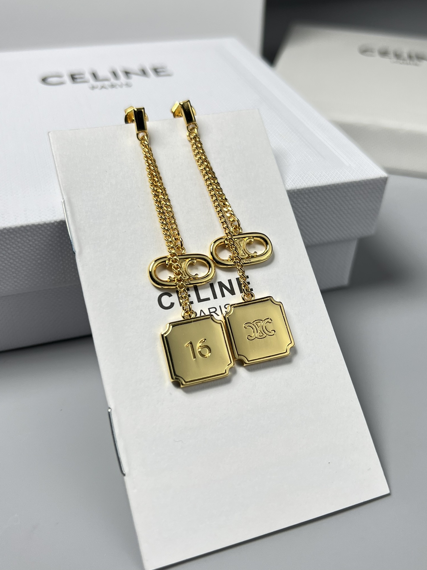 Celine Triomphe 16 Dangling Earrings earrings 18K gold tone metal no accent stones 5cm drop length
