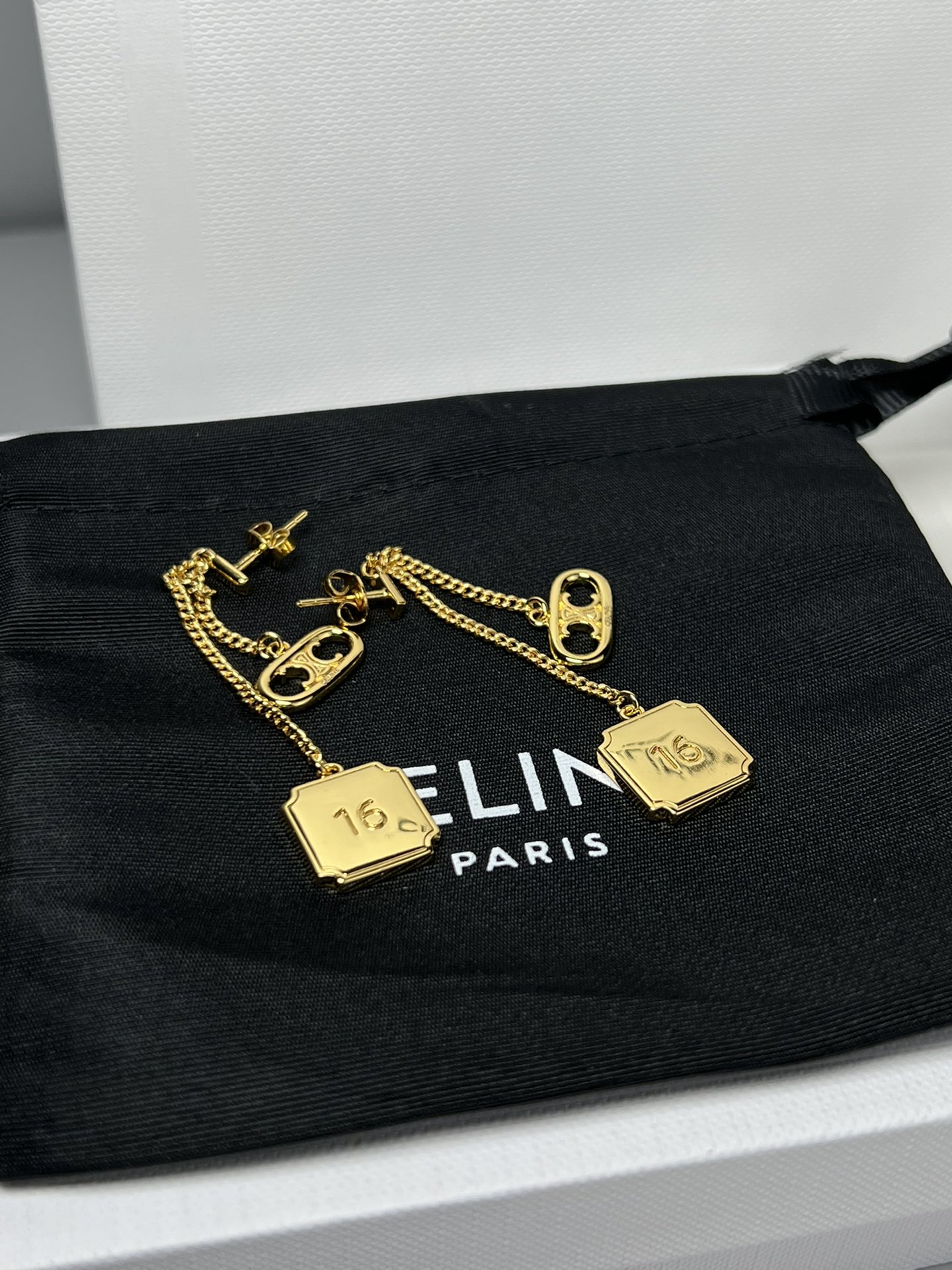Celine Triomphe 16 Dangling Earrings earrings 18K gold tone metal no accent stones 5cm drop length