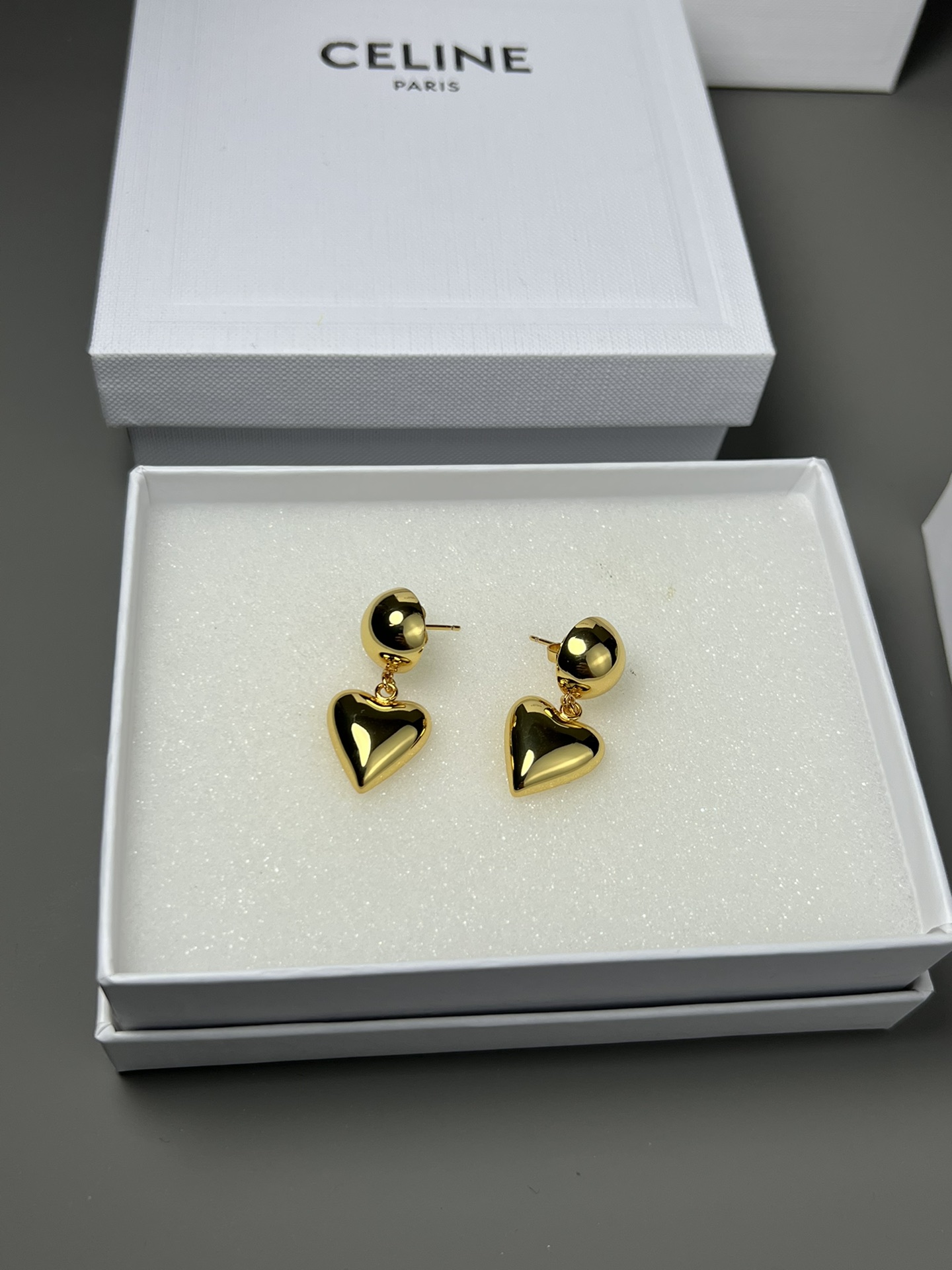 Celine Puffed Heart Drop Earrings earrings Polished gold-tone metal no accent stones One Size