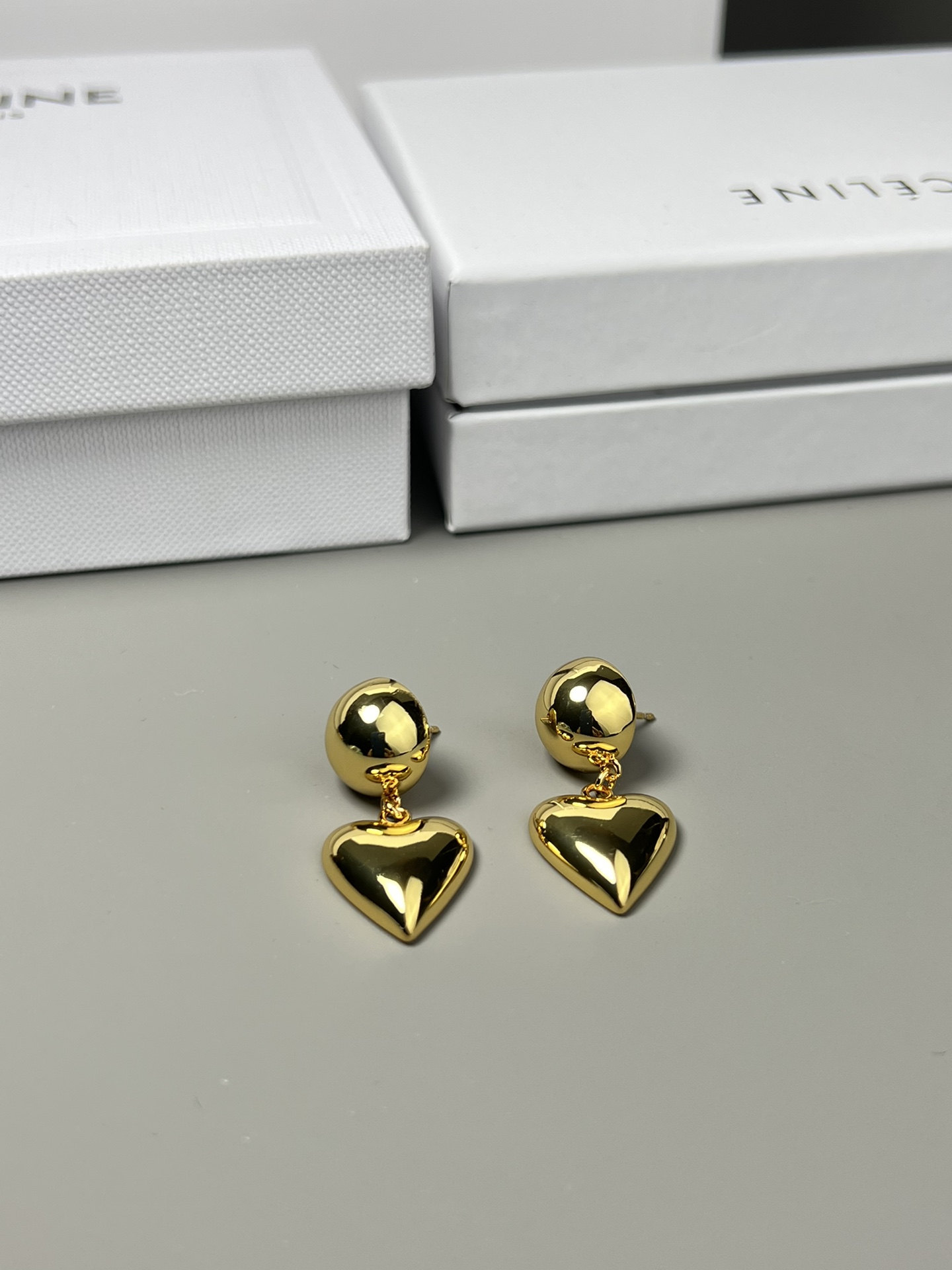 Celine Puffed Heart Drop Earrings earrings Polished gold-tone metal no accent stones One Size
