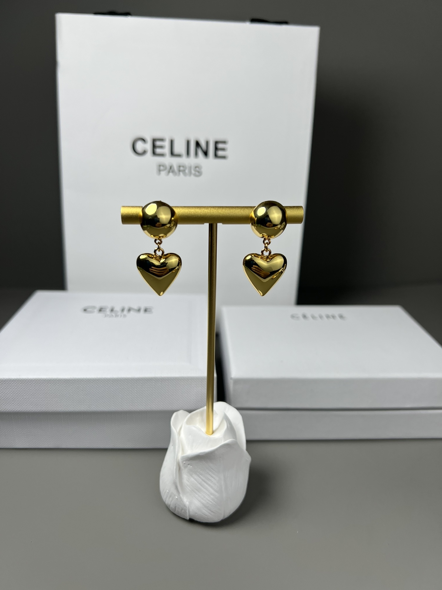 Celine Puffed Heart Drop Earrings earrings Polished gold-tone metal no accent stones One Size