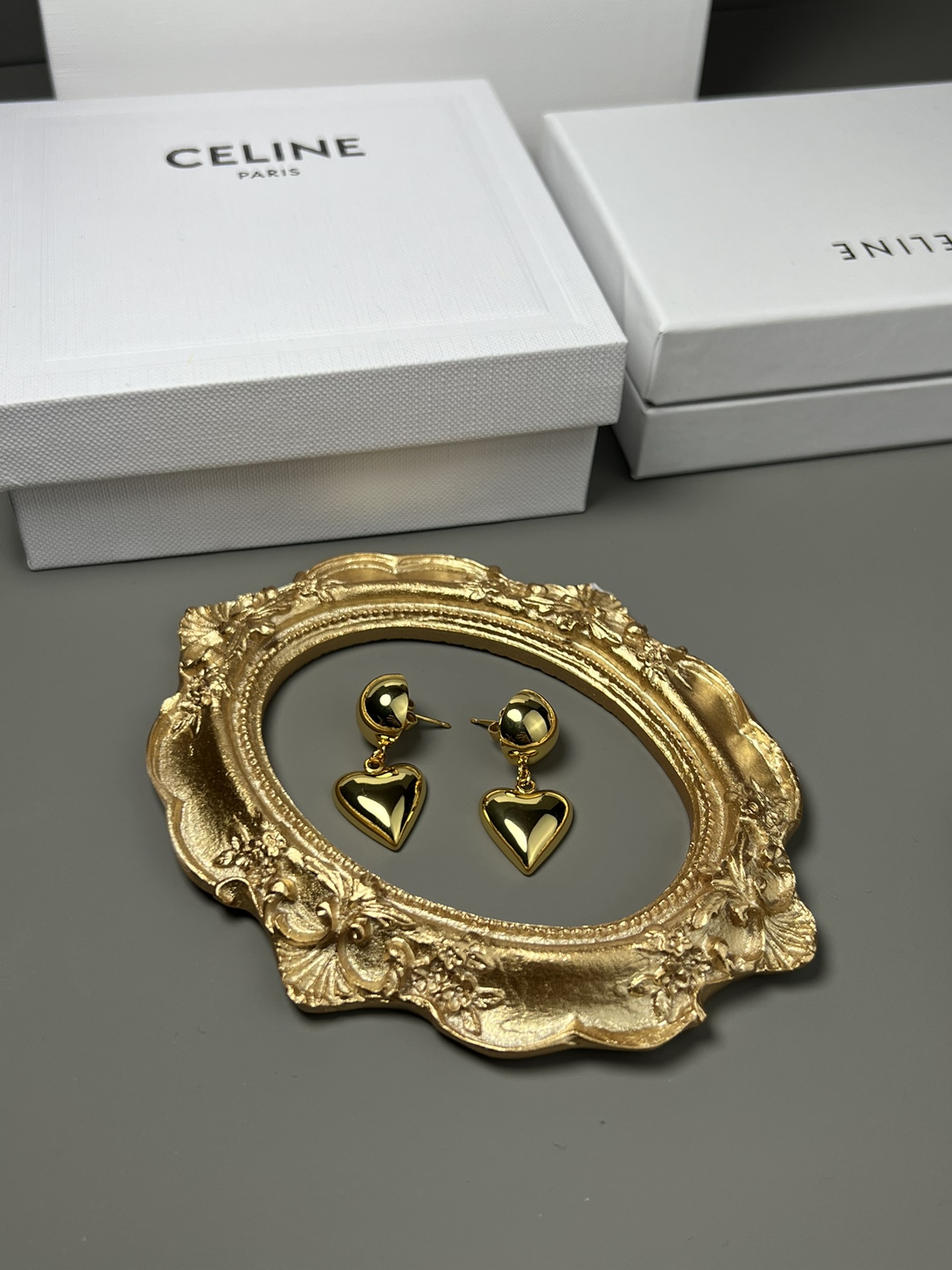 Celine Puffed Heart Drop Earrings earrings Polished gold-tone metal no accent stones One Size